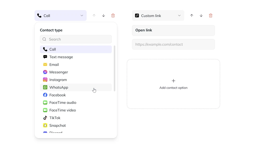 Contact options configured in Invitarium