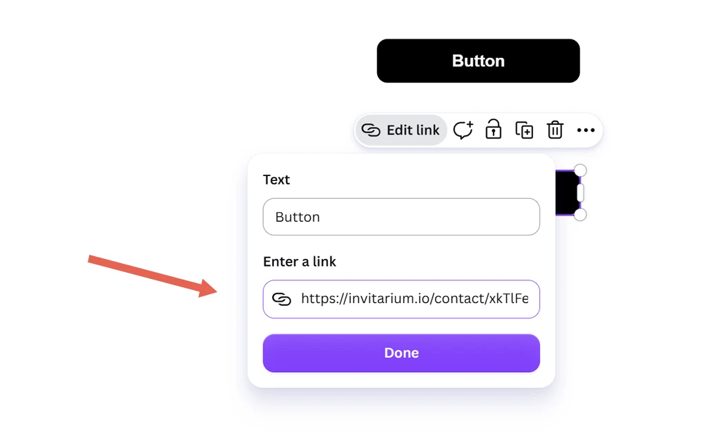 A Canva website button linked to the contact page