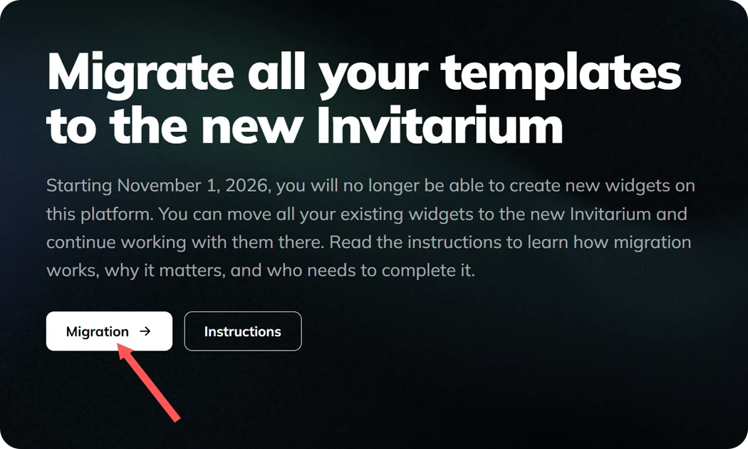 The Migration action on the Legacy dashboard