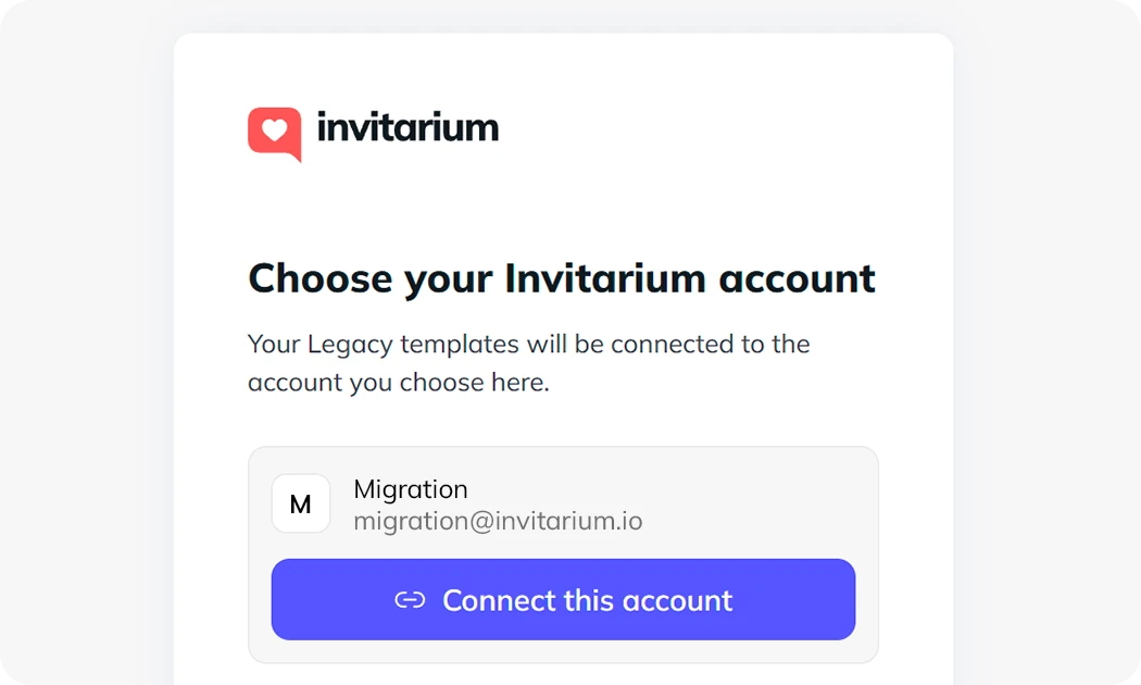 Choosing the current Invitarium account for migration